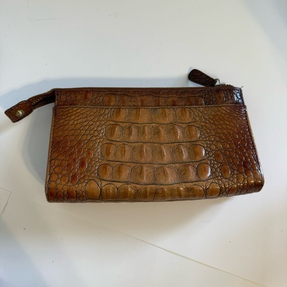 Brahmin Tan Brown Crocodile Embossed Vintage Bifold Purse Bag Clutch Wallet - Picture 2 of 11